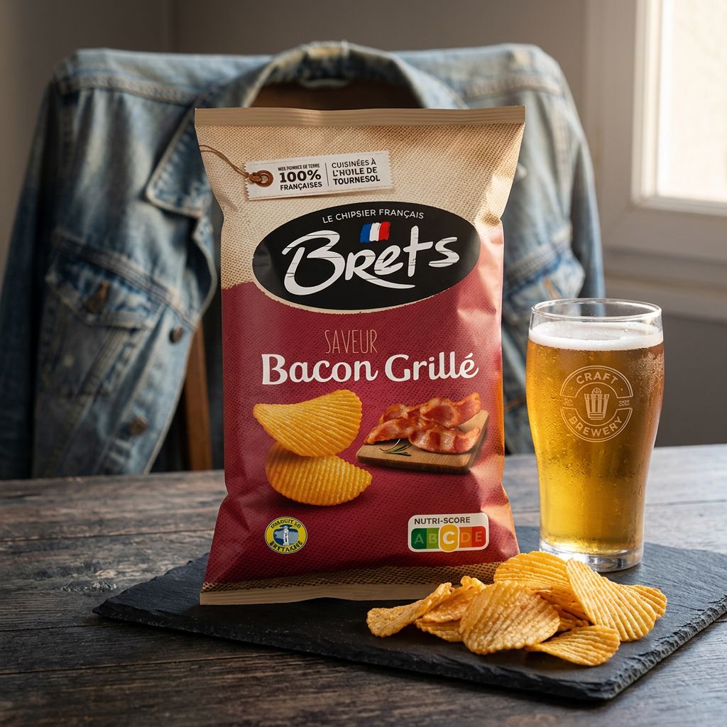 Chips Brets Flavour Grilled Bacon, saveur bacon grillé, format snack, marque française, disponible sur My American Shop