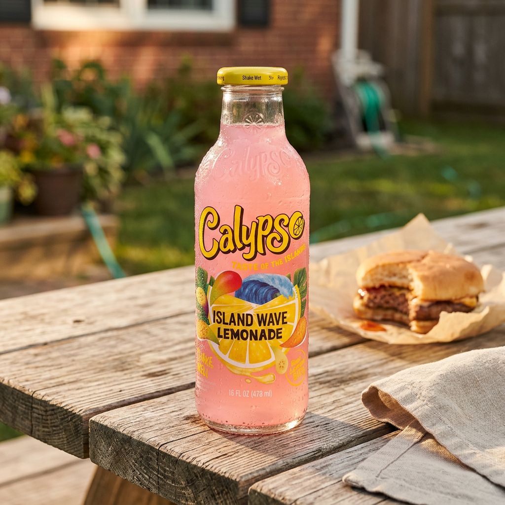 Calypso Lemonade Island Wave 473ml, limonade américaine citron tropical avec pulpe, disponible sur My American Shop