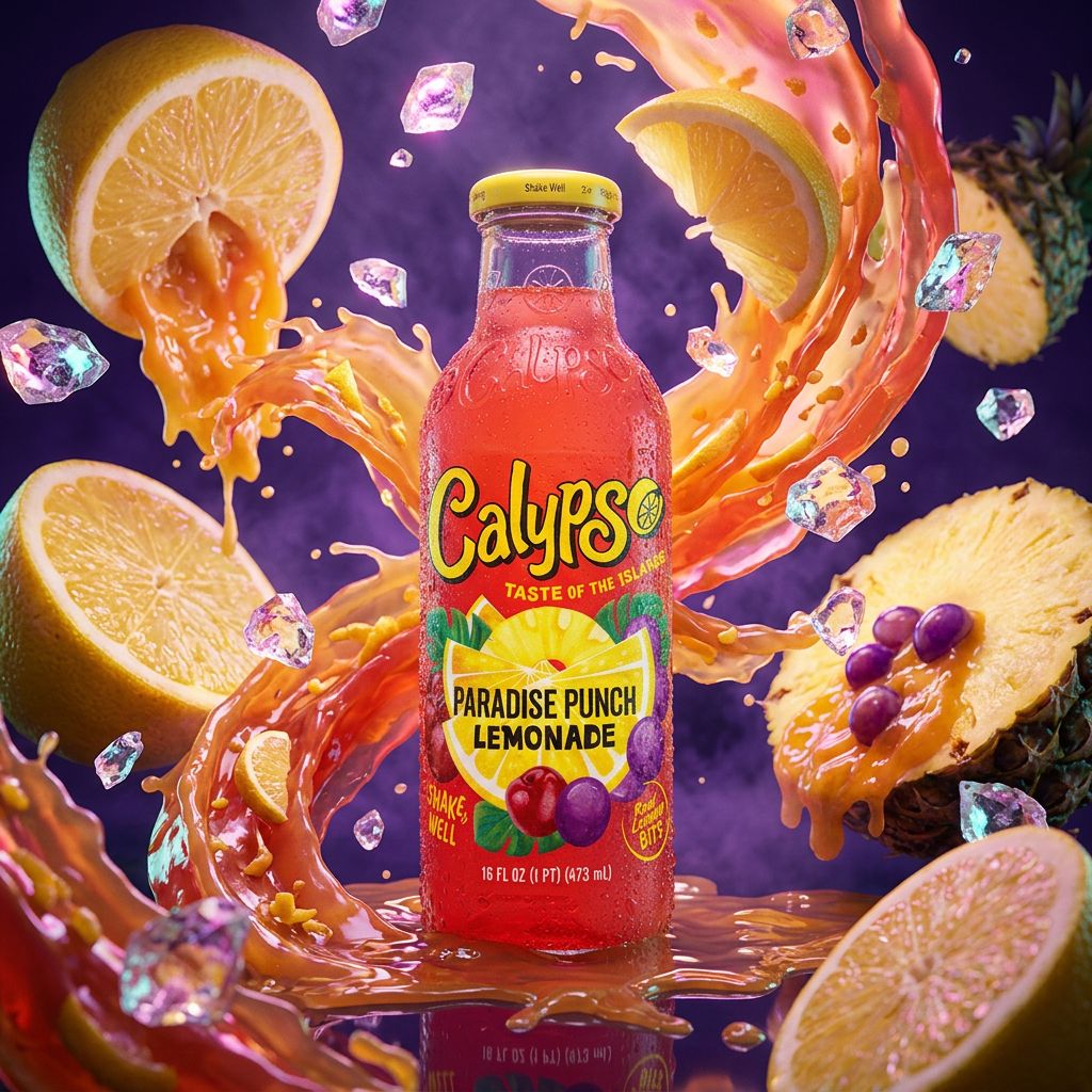 Calypso Lemonade Paradise Punch, limonade américaine tropicale avec pulpe de citron, disponible sur My American Shop