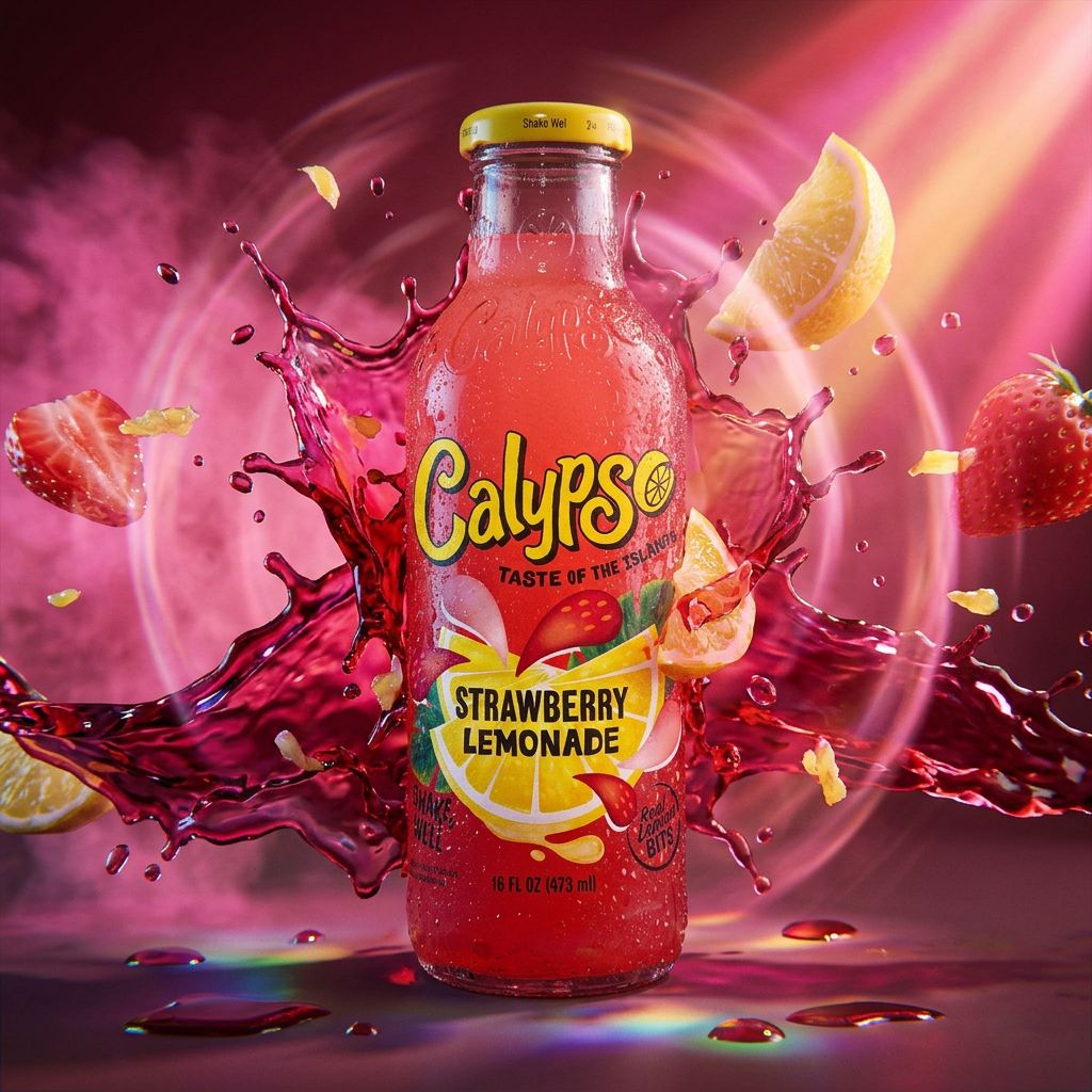 Calypso Lemonade Strawberry, limonade américaine fraise en bouteille 473ml, disponible sur My American Shop