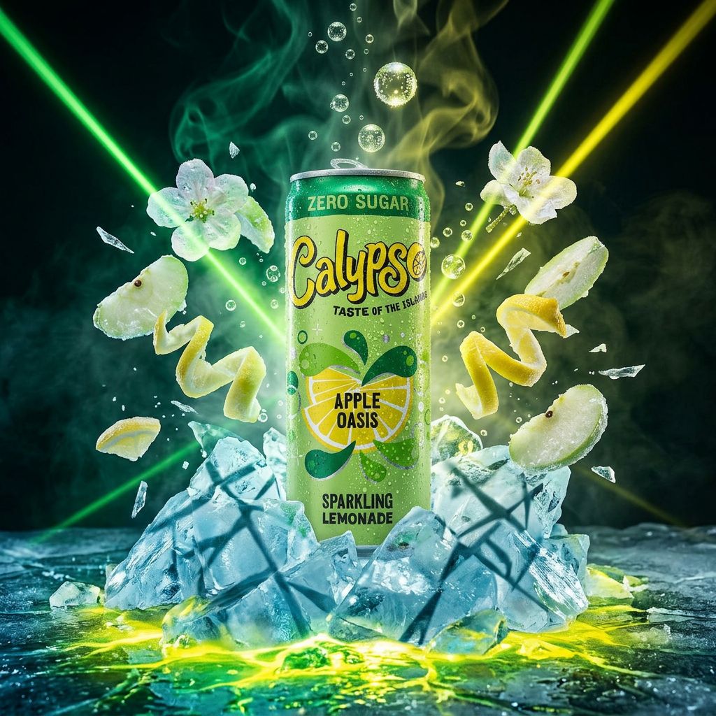 Calypso Sparkling Lemonade Apple Oasis Zero Sugar, limonade pétillante américaine pomme citron, disponible sur My American Shop