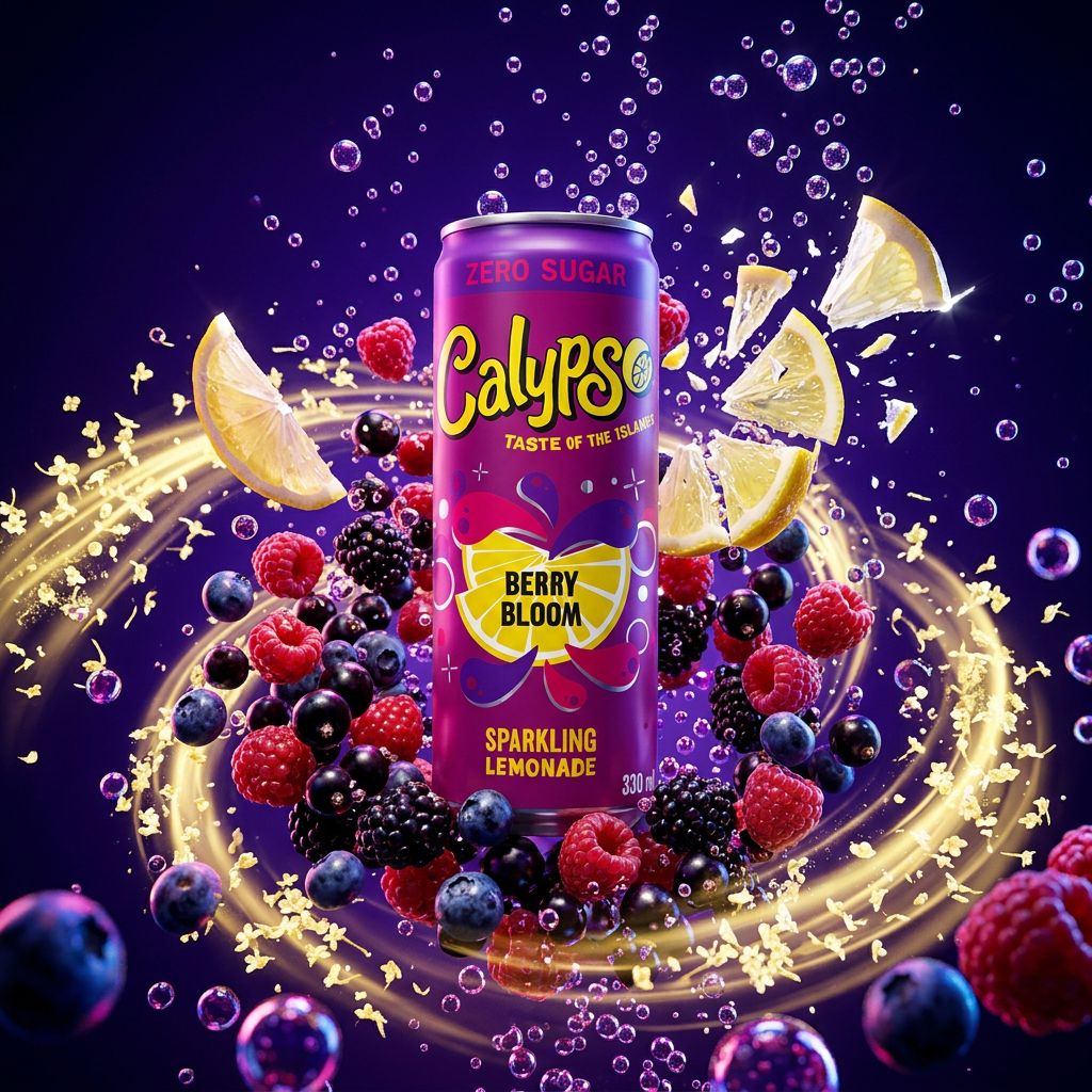 Calypso Sparkling Lemonade Berry Bloom Zero Sugar, limonade pétillante américaine fruits des bois, disponible sur My American Shop