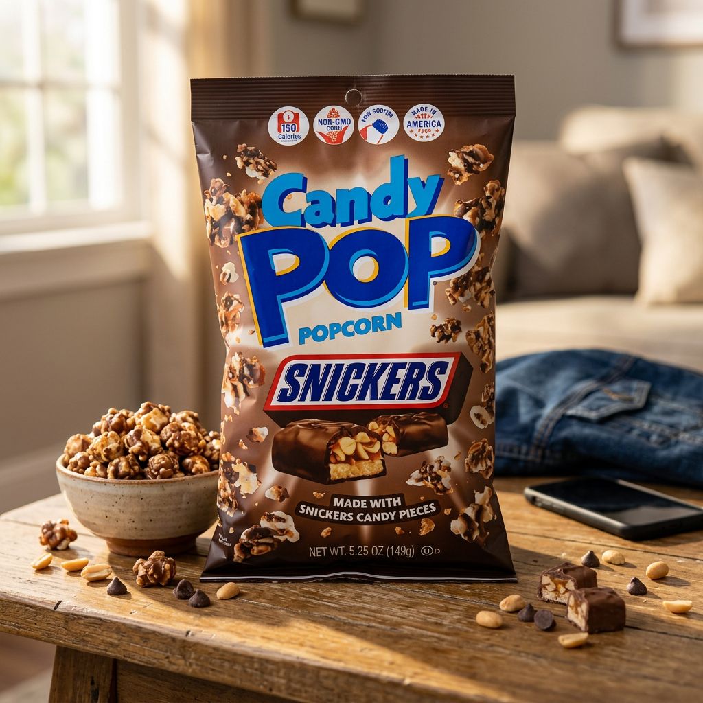 Candy Pop Popcorn Snickers, snack américain chocolat caramel cacahuètes, disponible sur My American Shop