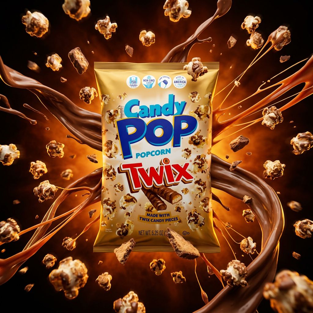 Candy Pop Popcorn Twix, snack américain popcorn enrobé chocolat caramel, sachet importé des USA, disponible sur My American Shop