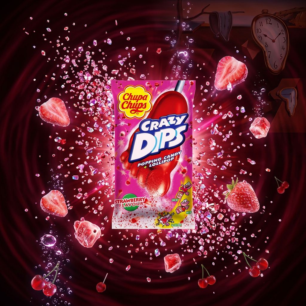Chupa Chups sucette fraise avec popping candy, bonbon espagnol pétillant format lollipop, disponible sur My American Shop