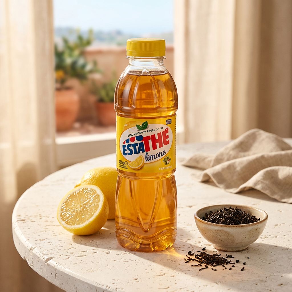Ferrero Estathe bouteille thé glacé citron, infusion thé noir, origine Italie, disponible sur My American Shop