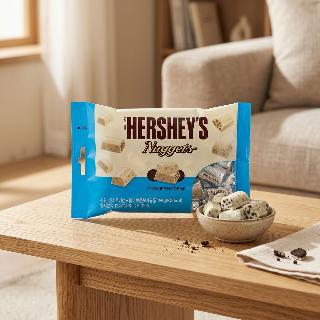 Hershey's Nuggets Cookie and Cream, bouchees chocolat blanc et biscuit cacao importees, disponible sur My American Shop