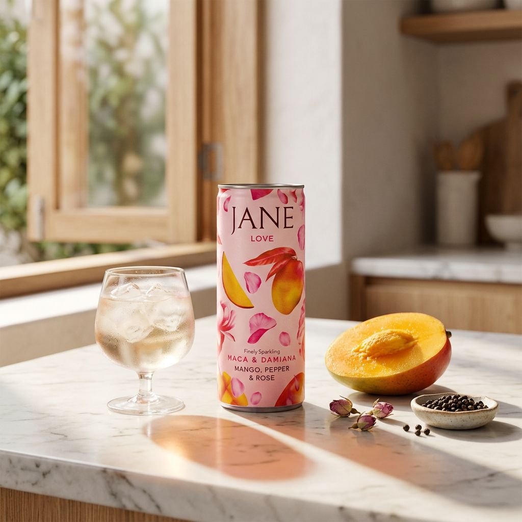 Jane Love Mango Pepper Rose, boisson fonctionnelle pétillante mangue poivre rose, disponible sur My American Shop