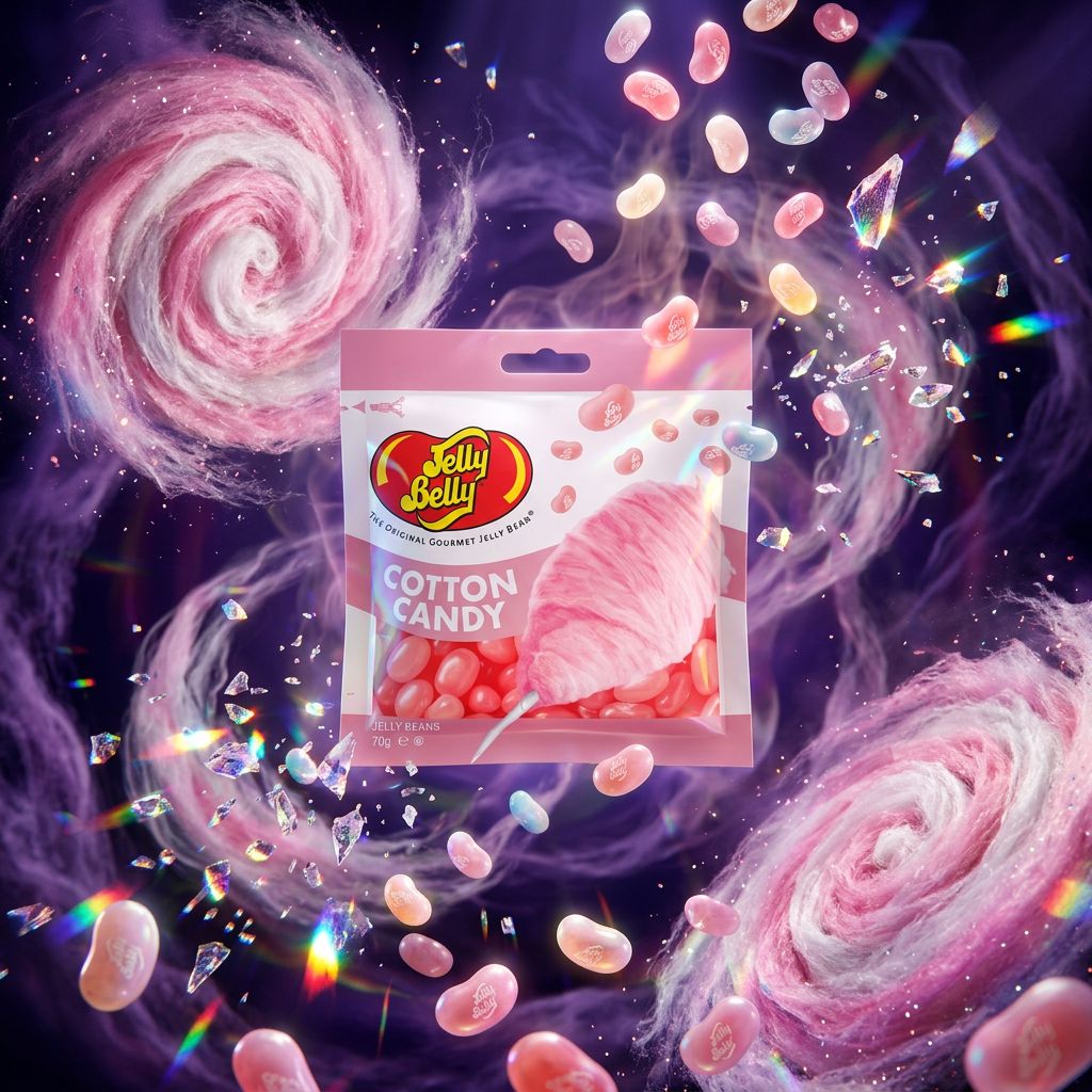 Jelly Belly Beans Cotton Candy, saveur barbe à papa, bonbons américains en format pocket, disponible sur My American Shop