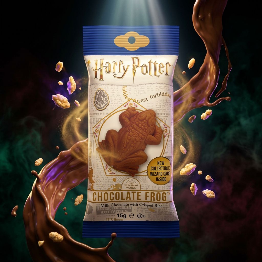 Jelly Belly Chocogrenouille Harry Potter, chocolat au lait riz soufflé, emballage collector, disponible sur My American Shop
