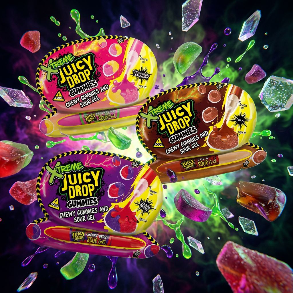 Juicy Drop Gummies Xtreme Sour Gel, bonbons américains ultra-acidulés au gel sour, disponible sur My American Shop