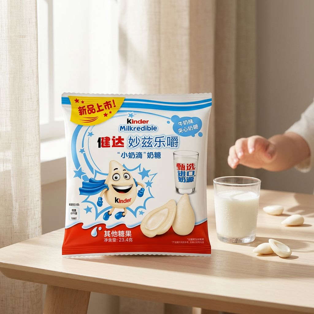 Kinder Milkredible White, bonbon au lait avec coeur cremeux, format drop, origine Chine, disponible sur My American Shop