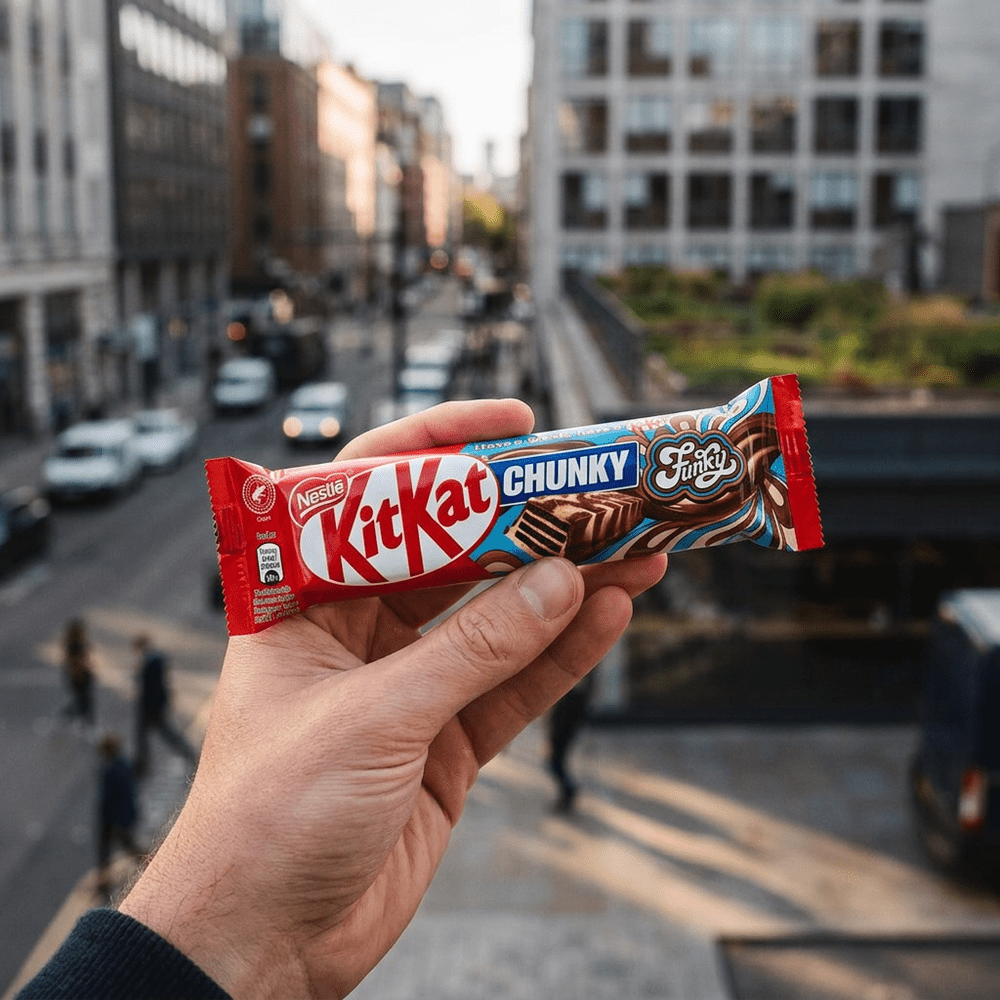 KitKat Chunky White, barre chocolatée grand format enrobée de chocolat blanc fondant avec coeur de gaufre croustillante, édition Nestlé disponible sur My American Shop, idéale pour une pause gourmande généreuse.