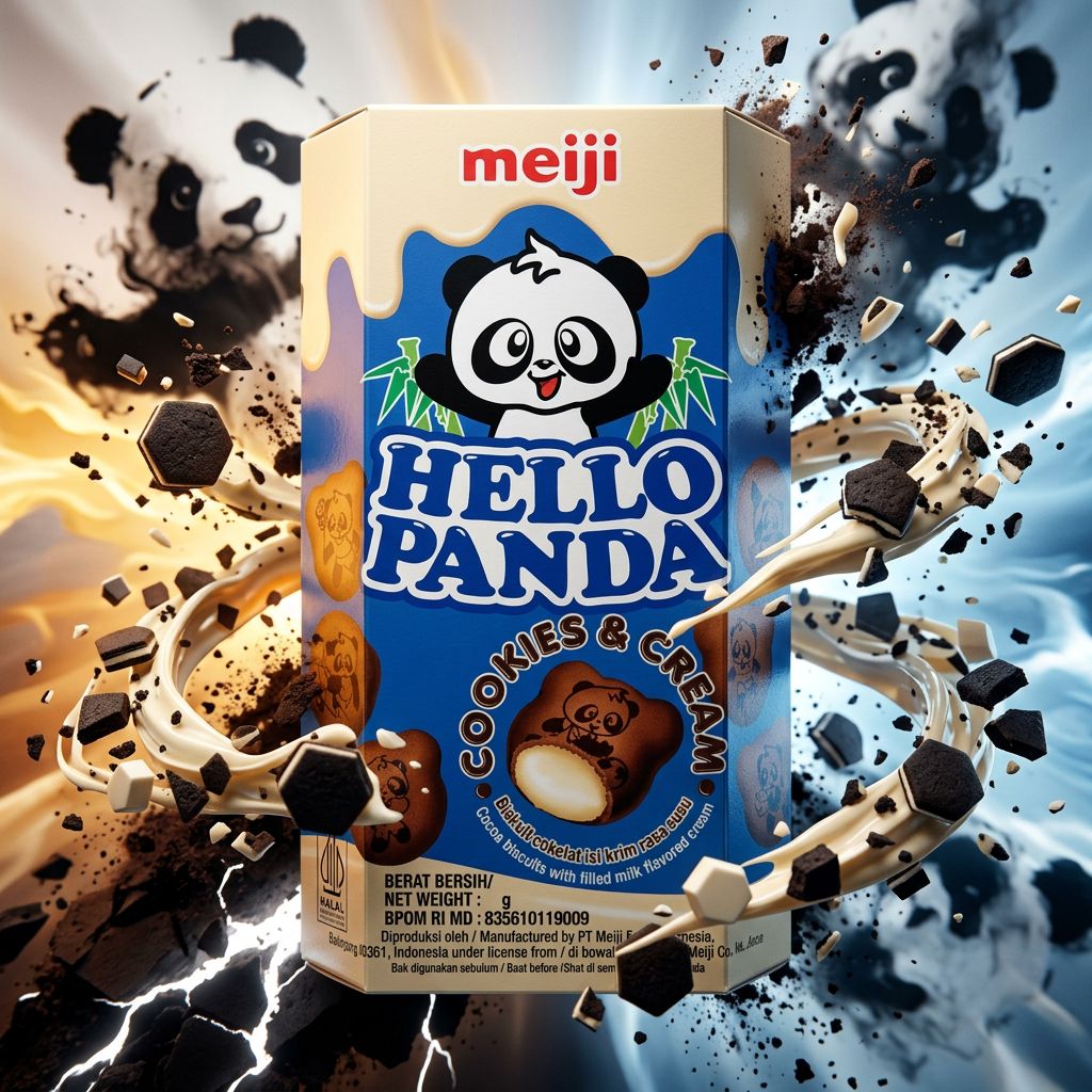 Meiji Hello Panda Cookie and Cream, biscuits fourrés japonais saveur cookies, format nomade, disponible sur My American Shop