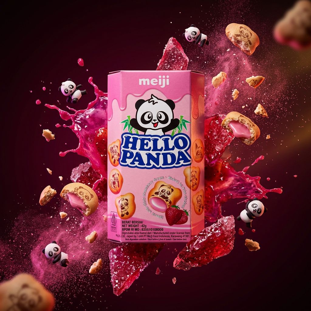 Meiji Hello Panda biscuits fourrés saveur fraise, snack japonais en forme de panda, disponible sur My American Shop