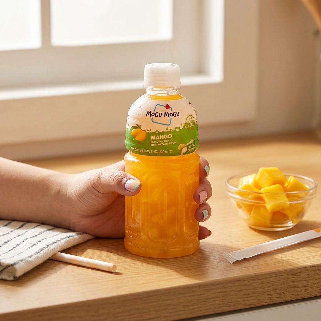 Mogu Mogu Mango, boisson thaïlandaise aux billes nata de coco 320ml, disponible sur My American Shop