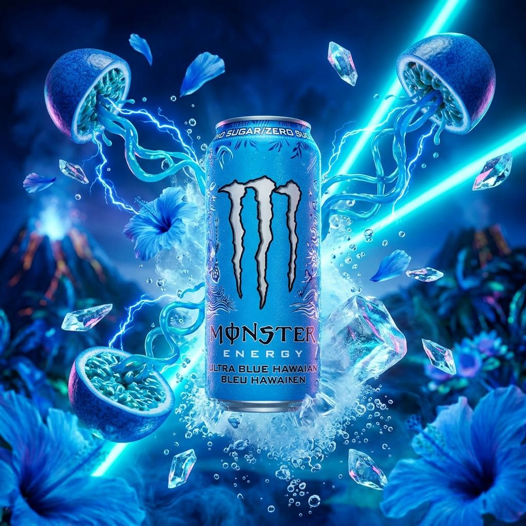 Monster Energy Ultra Blue Hawaiian, canette zéro sucre saveur hibiscus, importée des USA, disponible sur My American Shop