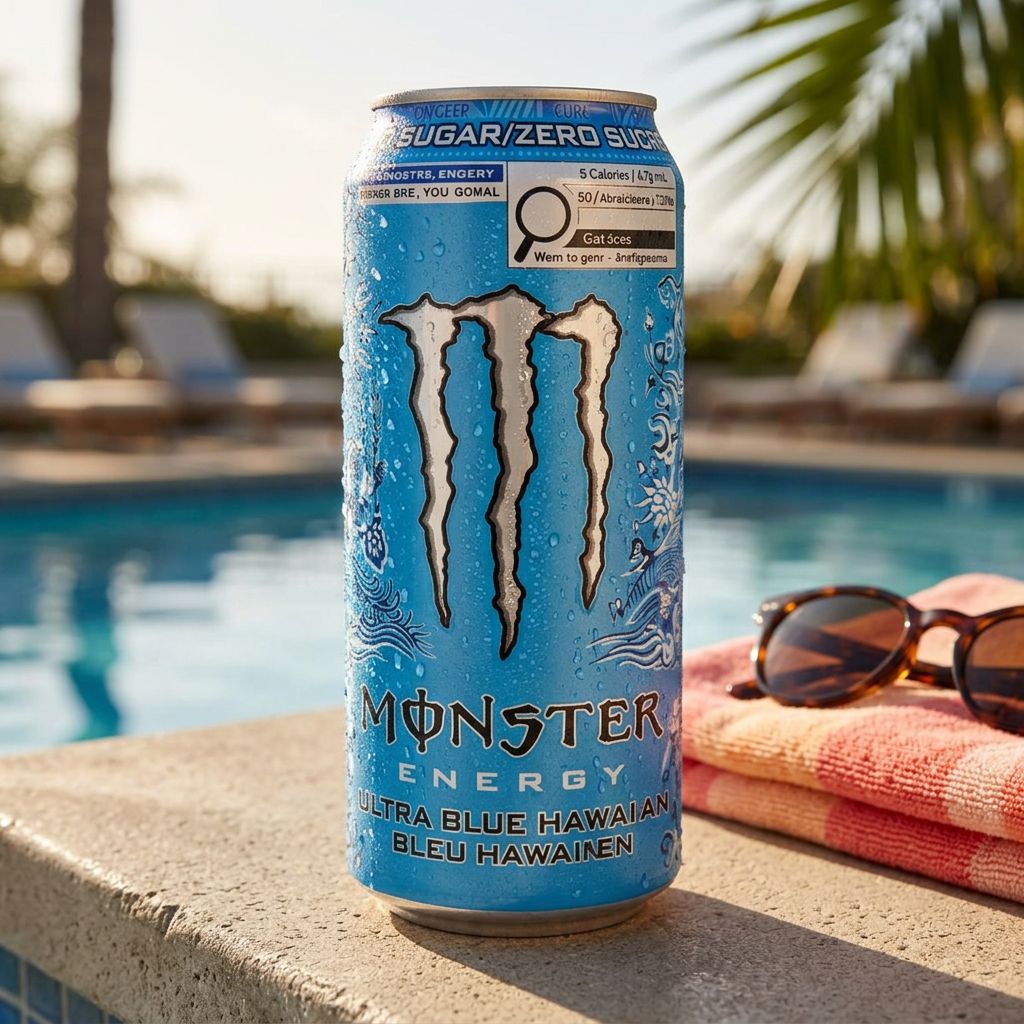 Monster Energy Ultra Blue Hawaiian, canette zéro sucre saveur hibiscus, importée des USA, disponible sur My American Shop