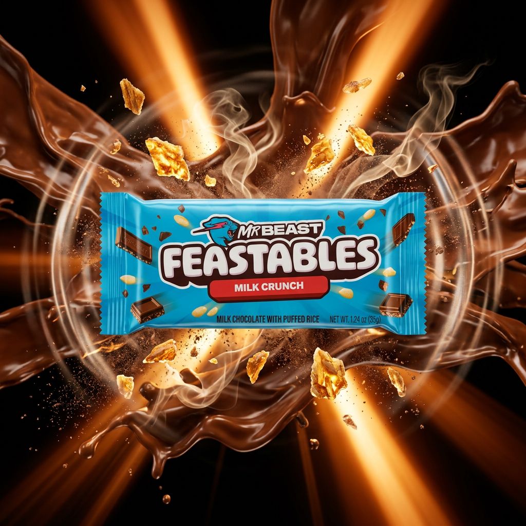 Mr Beast Feastables Chocolate Crunch, barre chocolat au lait croustillant riz, importée des USA, disponible sur My American Shop