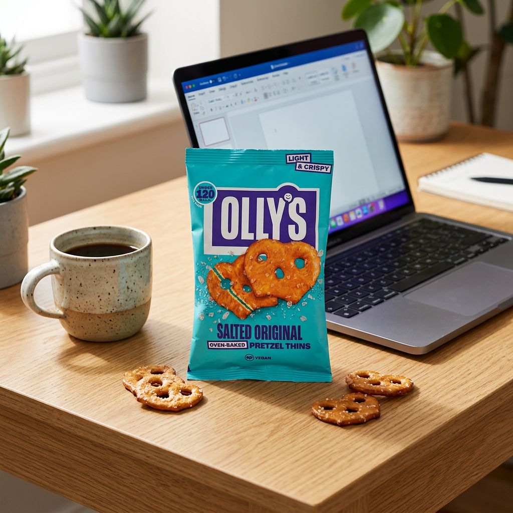Olly's Pretzel Thins Salted Original format Small, snack vegan croustillant britannique, disponible sur My American Shop
