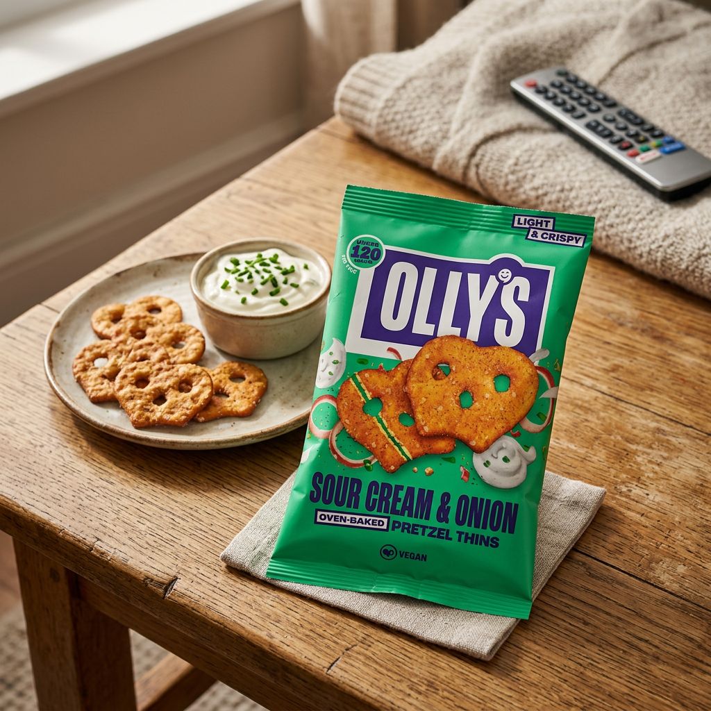 Olly's Pretzel Thins Sour Cream & Onion, snack fin et croustillant importé des USA, disponible sur My American Shop