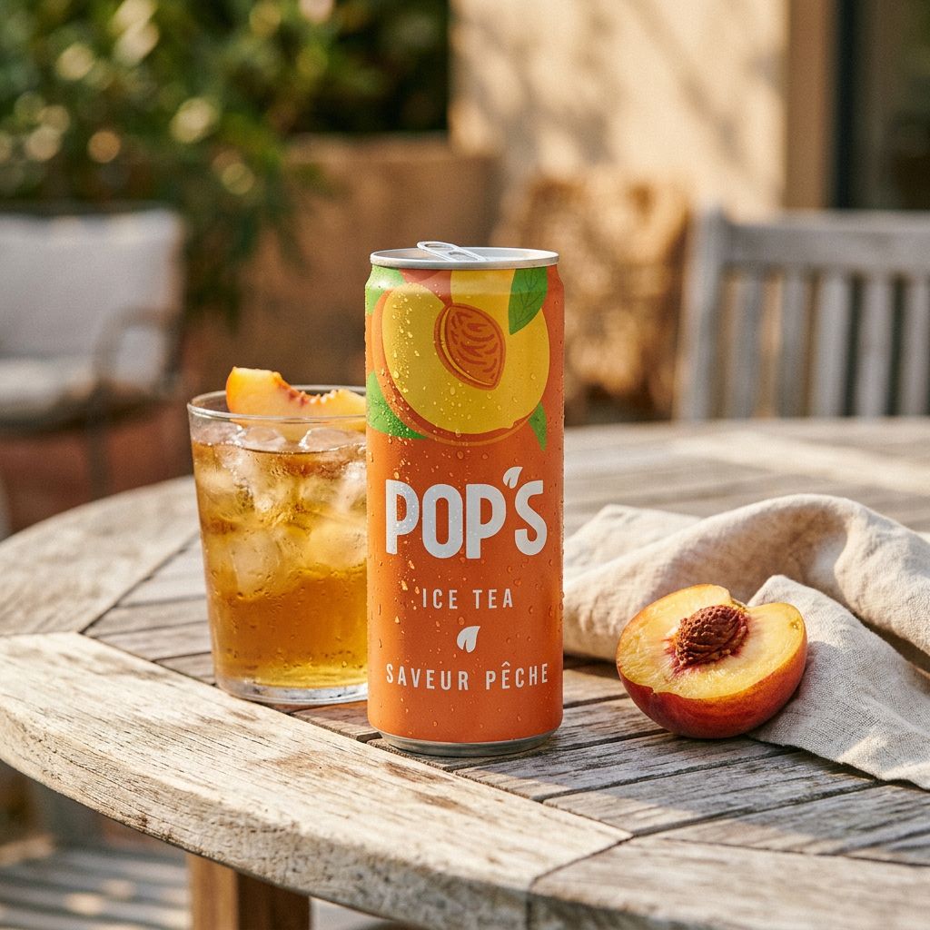 Lattina di tè freddo alla pesca Pop's