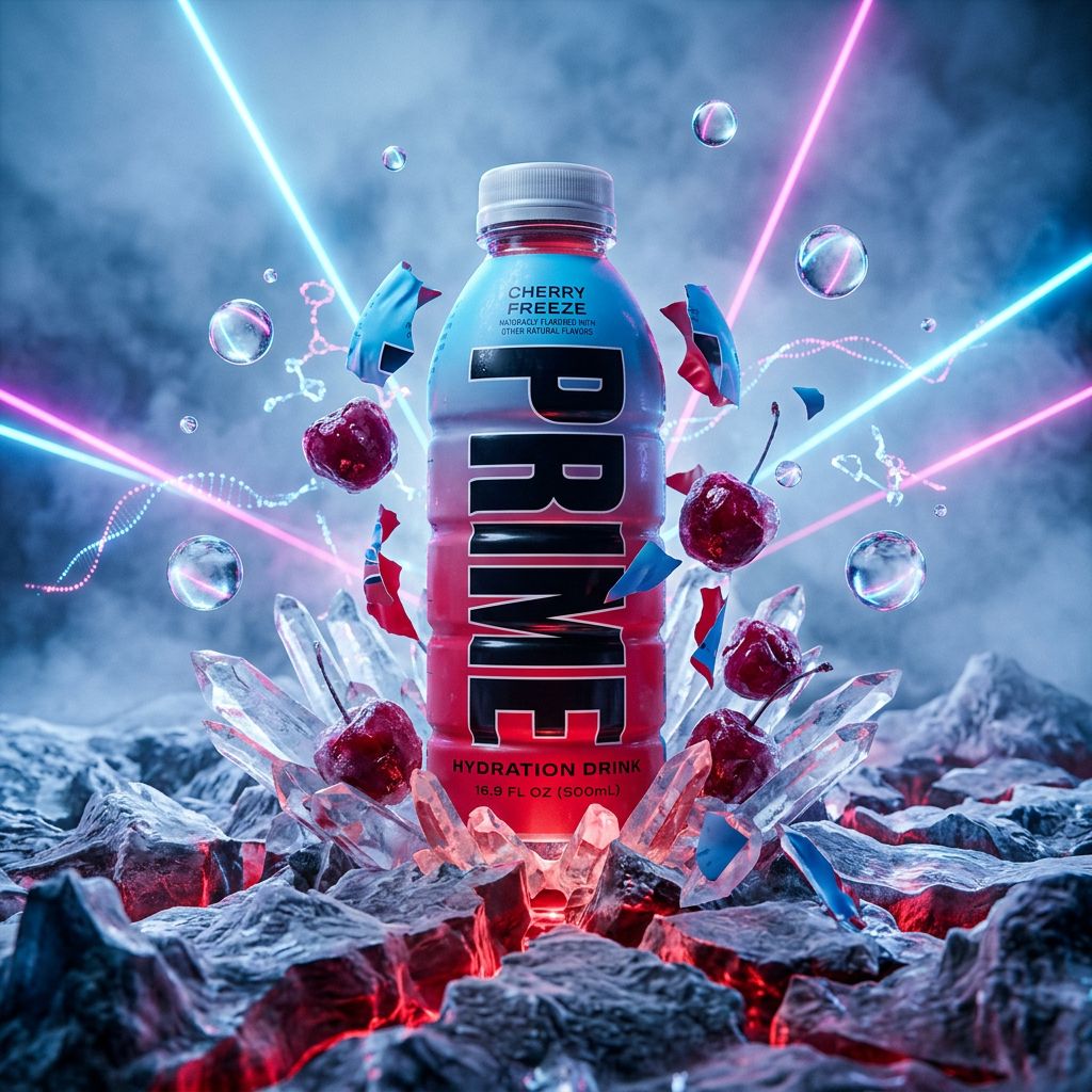 Prime Hydration Cherry Freeze 500ml, boisson d'hydratation BCAAs saveur cerise glacée, disponible sur My American Shop