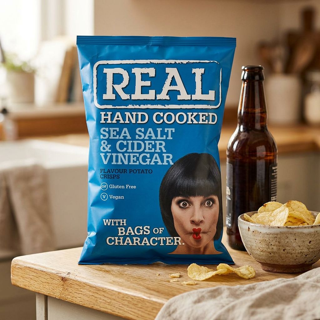 Chips Real Crisp sel de mer et vinaigre, snack croustillant saveur intense, disponible sur My American Shop