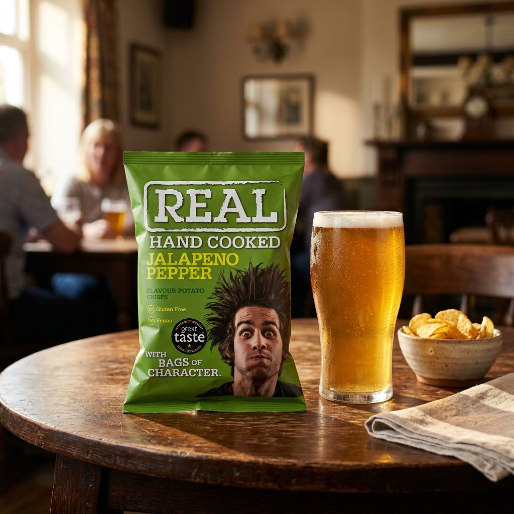 Real Crisp Small Jalapeños, chips hand cooked britanniques saveur piment fort, format snacking, disponible sur My American Shop