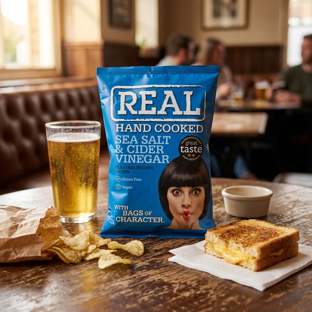Chips Real Crisp Small Sea Salt & Vinegar, cuisson artisanale britannique, format small, disponible sur My American Shop