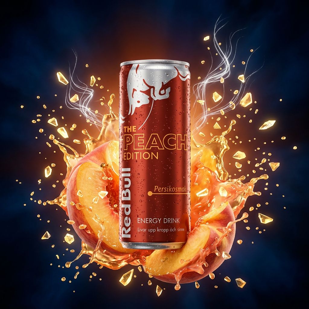 Red Bull Energy Drink saveur Pêche en canette, boisson énergisante importée disponible sur My American Shop