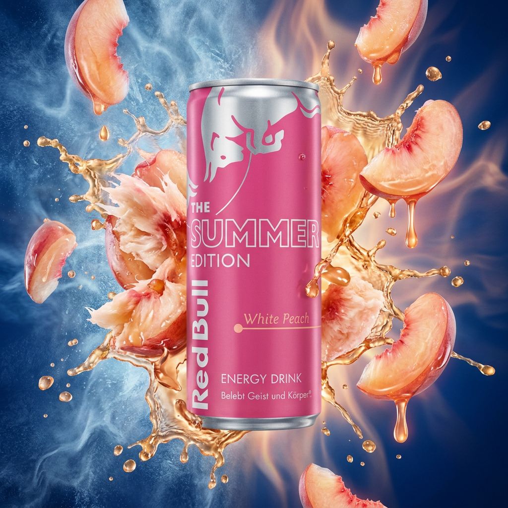 Red Bull Summer Edition White Peach 250ml, boisson énergisante saveur pêche blanche, disponible sur My American Shop