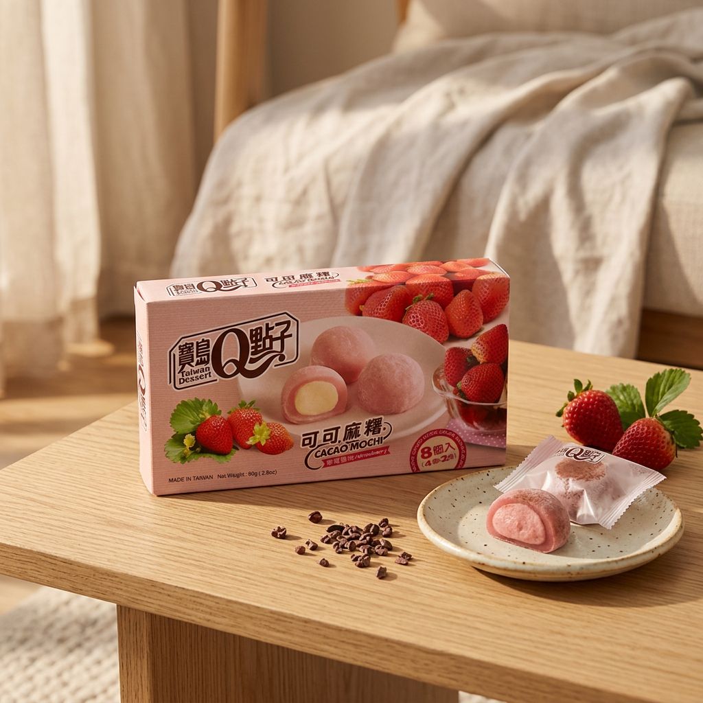 Royal Family Cacao Mochi Fraise, box taïwanaise de mochis individually emballés, disponible sur My American Shop
