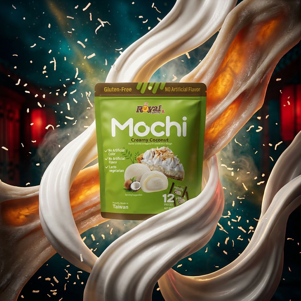 Royal Family Mochi Creamy Coconut, mochi taïwanais garniture noix de coco crémeuse, disponible sur My American Shop