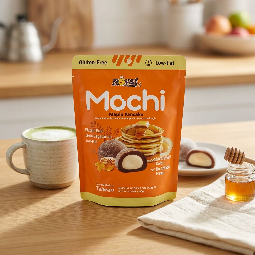 Mochi Royal Family sirop d'érable et miel, pâte de riz gluant fourrage crémeux, snack taiwanais, disponible sur My American Shop