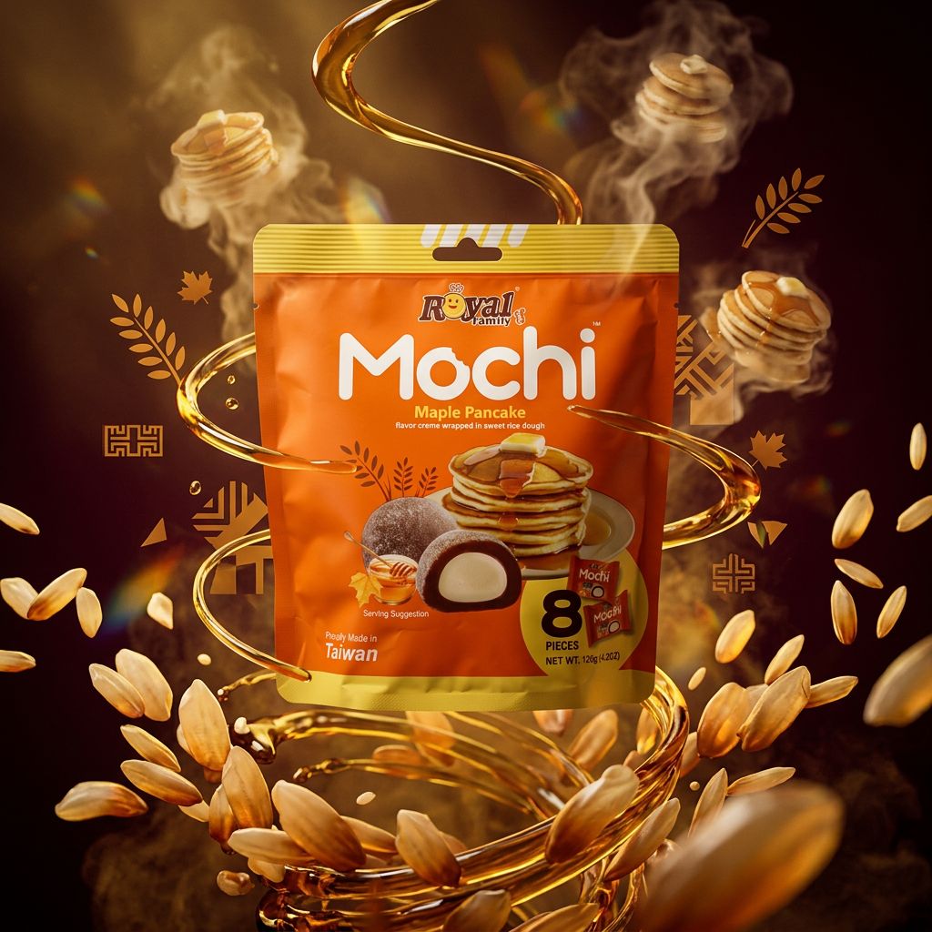 Royal Family Mochi Small Creamy Maple Pancake, mochi taiwanais fourré crème sirop d'érable, format bouchée, disponible sur My American Shop