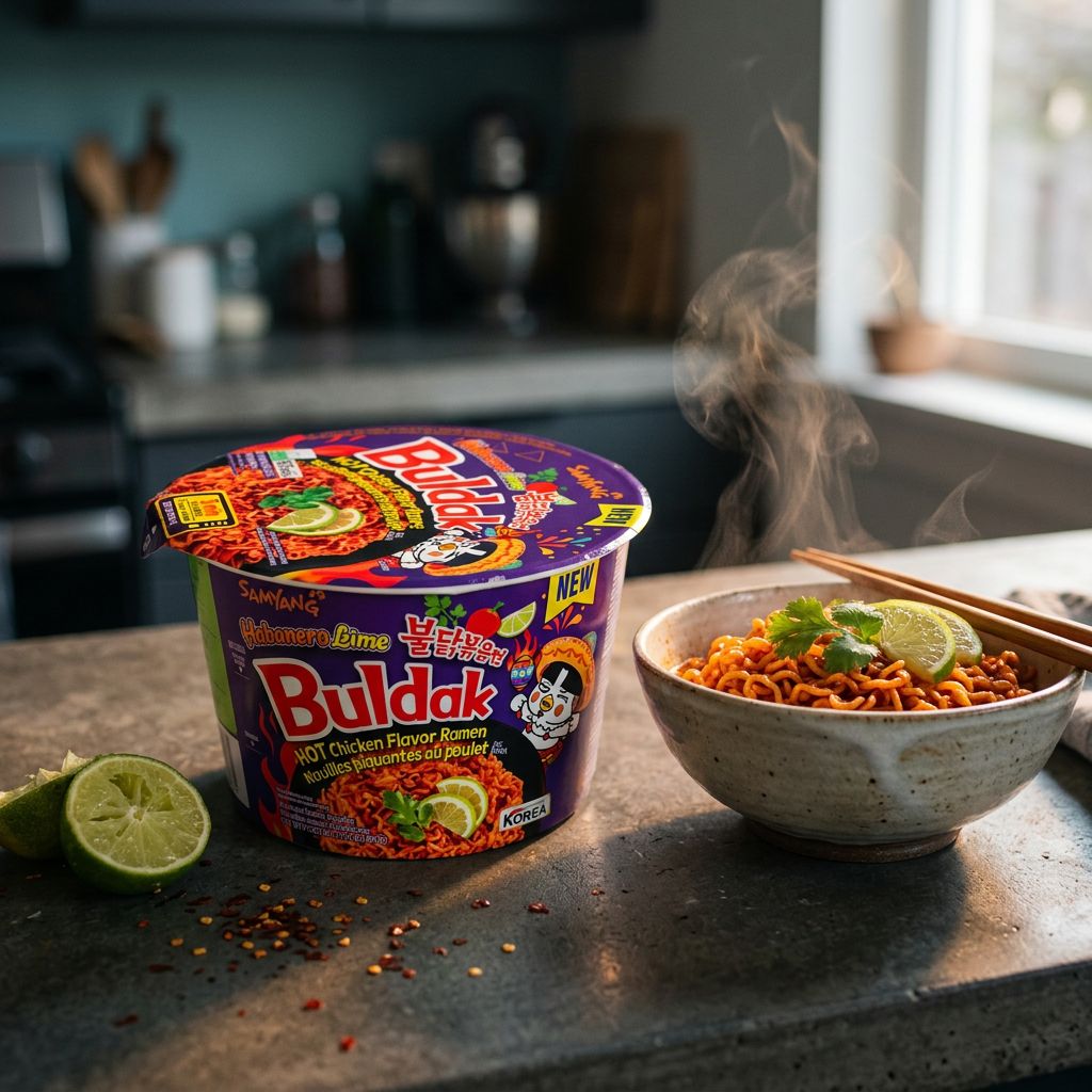 Samyang Ramen Bowl Hot Chicken Habanero Lime Big, format bowl coréen épicé saveur citron vert, disponible sur My American Shop