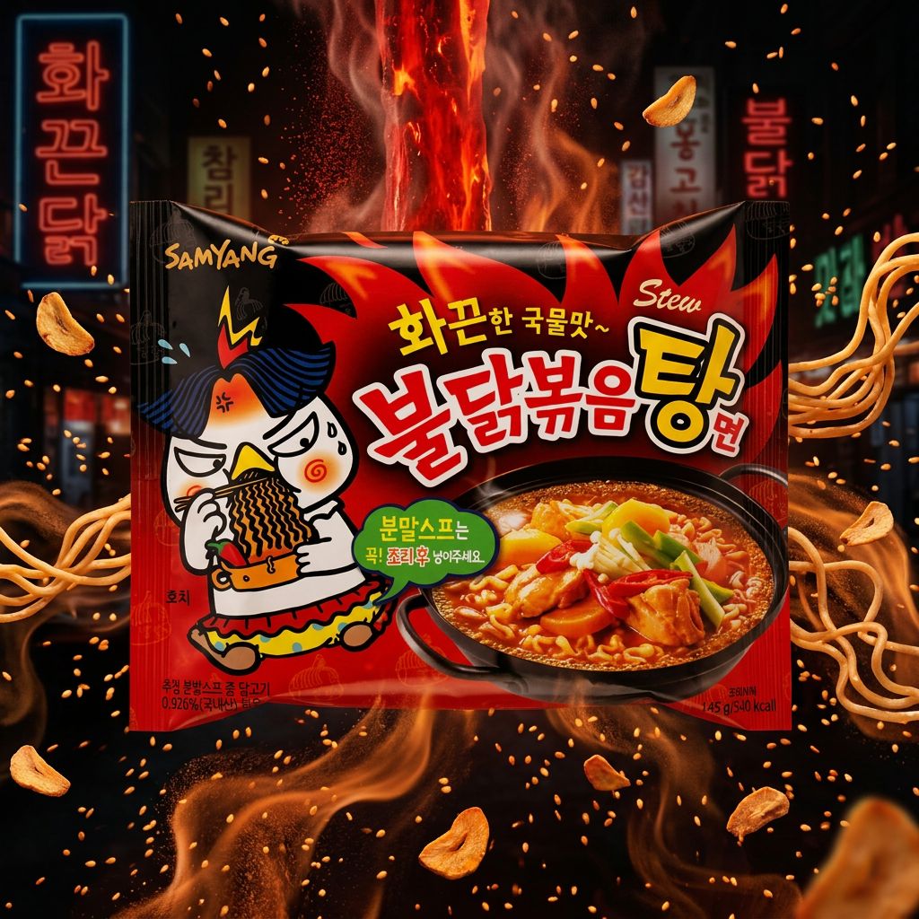 Samyang Hot Chicken Stew, ramen coréen épicé format stew au poulet et piment, disponible sur My American Shop