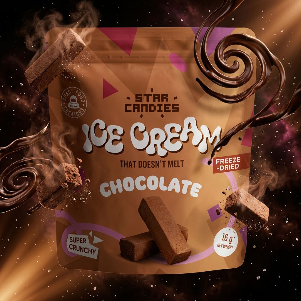Star Candies Freeze-Dried Ice Cream Chocolat Small, glace lyophilisée format pocket, disponible sur My American Shop