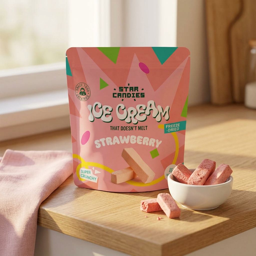 Star Candies glace lyophilisée fraise format Small, snack américain freeze-dried croustillant, disponible sur My American Shop