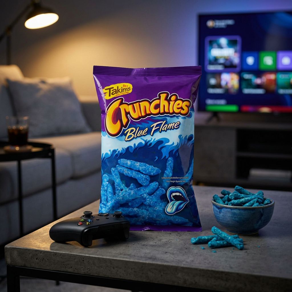 Takim's Crunchies Blue Flame, snack maïs épicé américain saveur piment citron paprika, disponible sur My American Shop