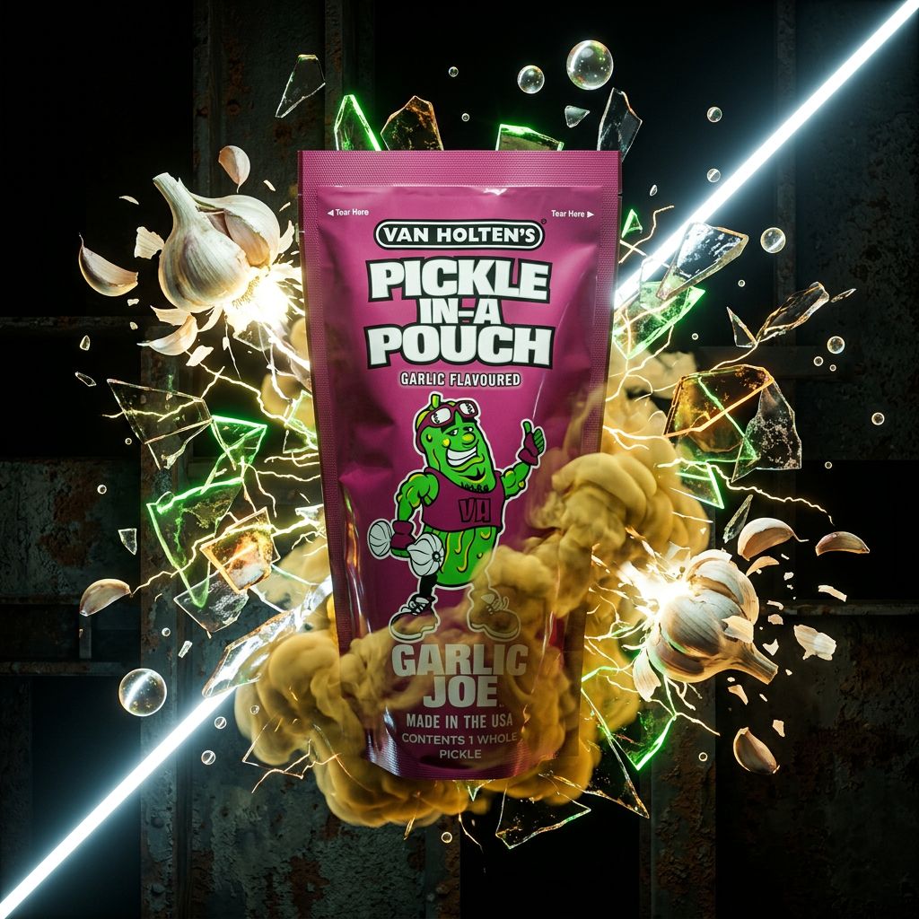 Van Holten's Garlic Joe Pickle, cornichon américain à l'ail en sachet individuel, disponible sur My American Shop