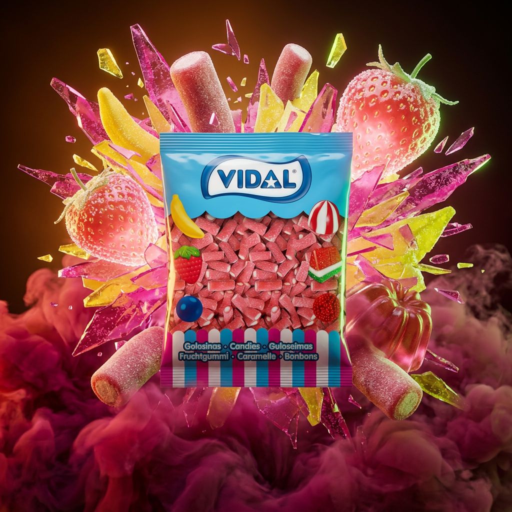 Vidal Sour Mini Pencils Strawberry, crayons gélifiés fraise acidulés espagnols, disponible sur My American Shop