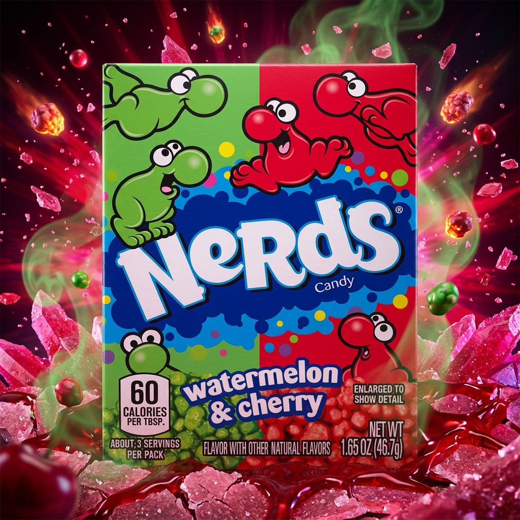 Nerds Wonka Pastèque Cerise Small, bonbon américain crunchy acidulé en boîte double, disponible sur My American Shop