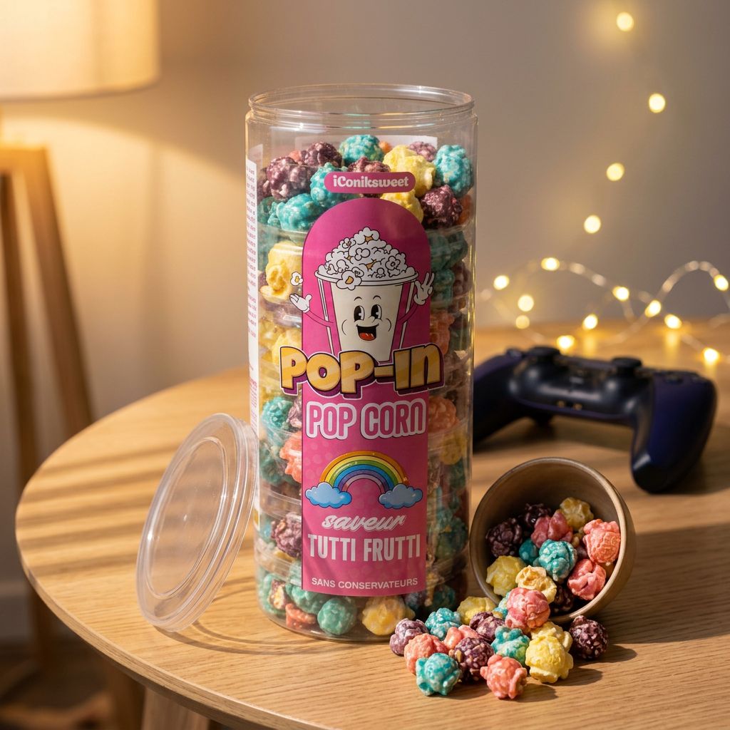 iConiksweet Pop In Pop Corn Tutti Frutti, snack sucré fruité aromatisé, disponible sur My American Shop
